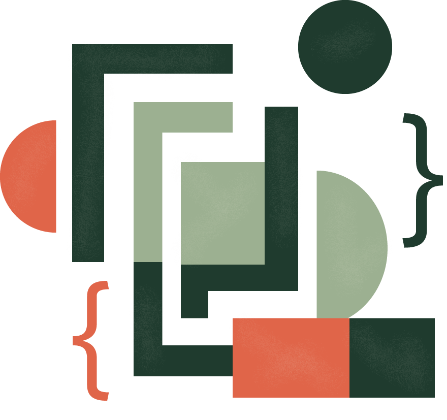Green and coral shape showing alignment